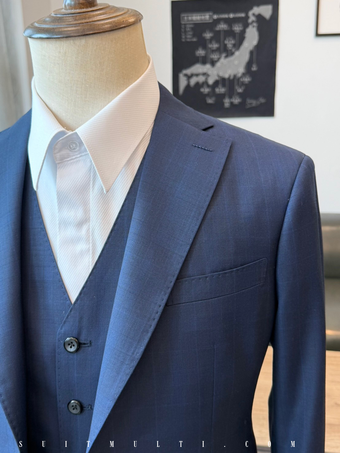 SuitMulti-2026藍色隱形格紋西裝-三件式細節