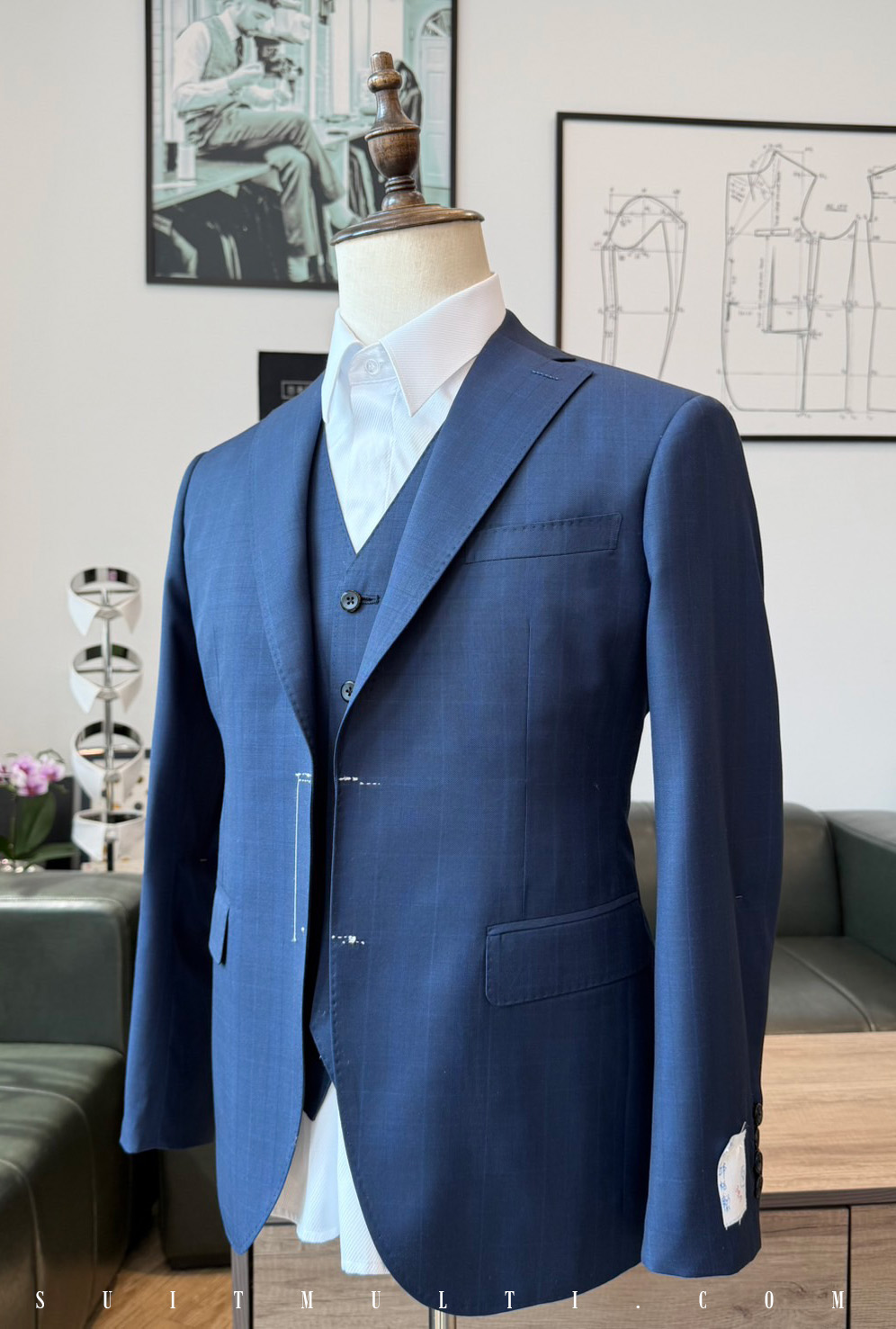 SuitMulti-2026藍色隱形格紋西裝-三件式細節